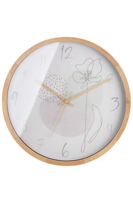 Gilde Wanduhr "One Line Flower" naturfarben, im braunen Geschenkkarton benötigte