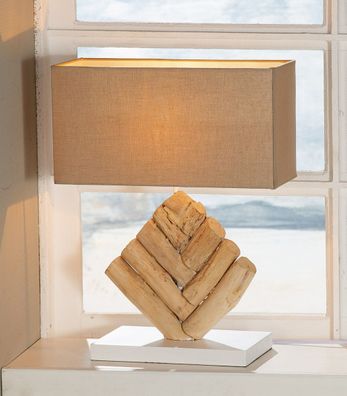 Gilde Lampe "Tribe" Holz, MDF, Textil beige, naturfarben 49887