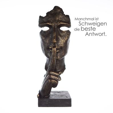 Casablanca Skulptur "Silence" Poly bronzefarbenes Gesicht und Hand graue Basis