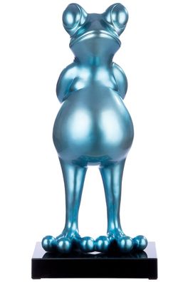 Gilde Skulptur Frosch "Frog" petrol metallic, auf schwarzem Marmorsockel 30 x 5 x