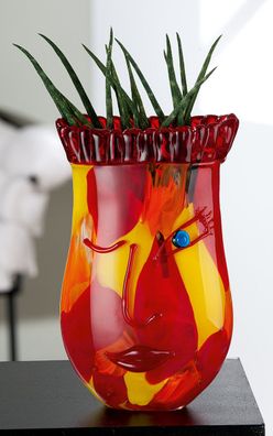 Gilde GlasArt Vase "Gump" rot/gelb H: 29 cm B: 18.50 cm T: 11 cm 39084