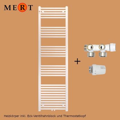 MERT Badheizkörper ROYAL, weiss gerade, inkl Ventilhahnblock + Thermostatkopf,