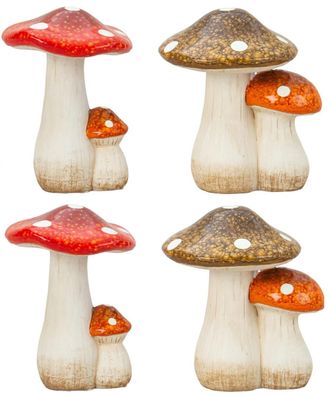 4 Stück Pilz Figuren stehend 2 Farben 16cm Dekofigur Herbstdekoration Natur Deko