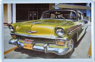 Viva Cuba - Viva Havana: Golden Chevrolet - Blechschild 20x30 Chevy Bel Air