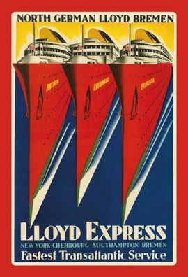 Blechschild 20x30 cm: Bremen New York - Norddeutscher Lloyd - Lloyd Express