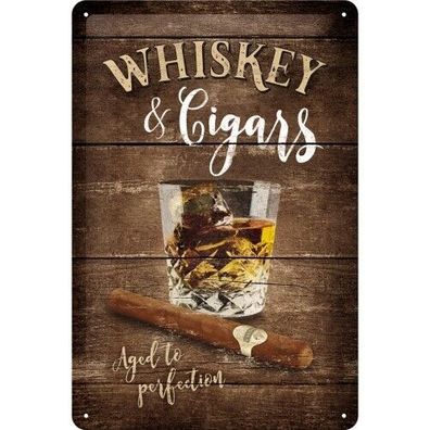 Blechschild "Whiskey and Cigars" 20x30 gewölbt motivgeprägt