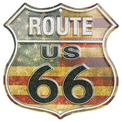 US Schild Wappen Route US 66 USA Flagge 30 x 30 cm motivgeprägt neu + ovp