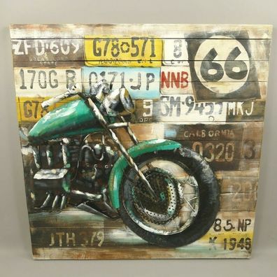 XXL Holzbild Route 66 Bike 100x100 cm- supercool Motorrad USA