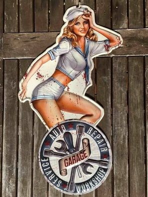 XXL Blechschild: Pin Up Auto Repair Service 60 x 32 cm (Gr. 60 x 32)
