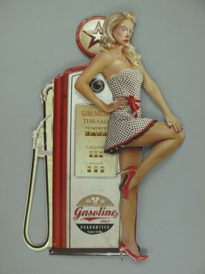 XXL Schild Shabby Gas Pump Blonde Pin Up ca. 83 x 54 cm (Gr. 83x54)