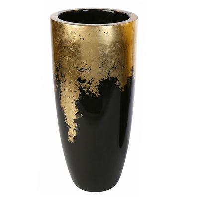 Casablanca Vase Pflanzgefäß "Konus" Poly/Fiberglas · schwarz / goldfarben glänzend