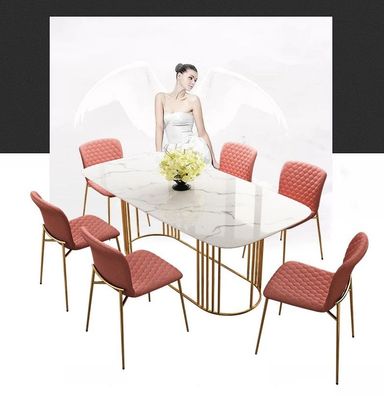 Luxus Esstisch Leder + Edelstahl Marmor Imitation Stein Tisch Esszimmer 140x80cm