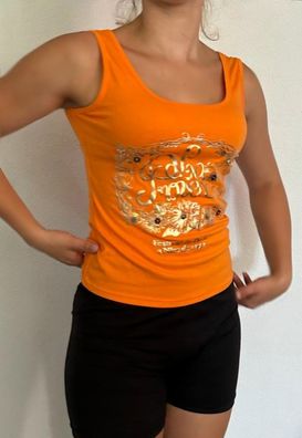 SeXy Miss Damen Girly Top Gold Metallic Print Pailletten S/M 34/36 orange Neu