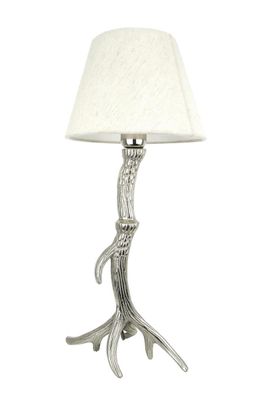 Gilde Lampe "Geweih" silber, mit cremefarbenden Lampenschirm Fassung E 27 max. 25