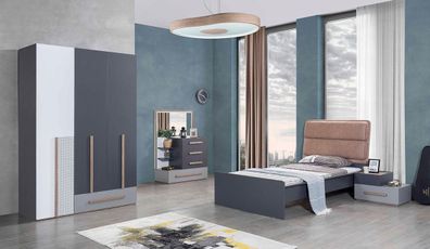 Jugendzimmer Set Grau Bett Nachttisch Kleiderschrank Design Neu 4tlg