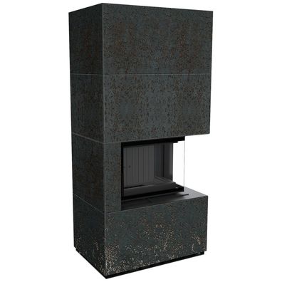 Kaminbausatz FLOKI BOX rechts 8 kW Ø 160 Quarzsinter OXIDE NERO schwarz Verkleidung