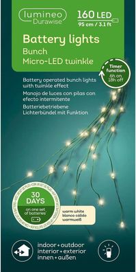 Lumineo Lichterkette Bunch Micro 160 LED 95 cm Glitzereffekt grün warmweiß NEU