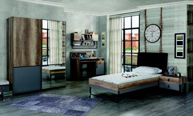 Modernes Jugendzimmer Set Bett Nachttisch Tisch Schlafzimmer Wandregal 5tlg. Neu