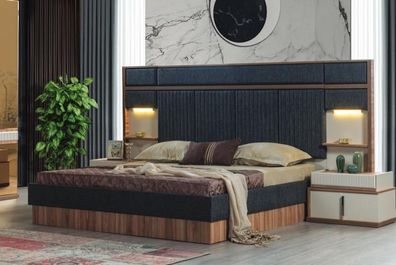 Moderne Schlafzimmer Garnitur Doppelbett Holz Nachttische Textilbett