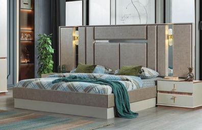 Beige Schlafzimmer Möbel Luxus Betten Designer Nachttische Einrichtung