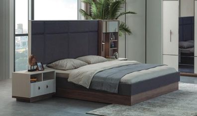 Graues Schlafzimmer Bett Designer Garnitur Doppelbett 2x Nachttische