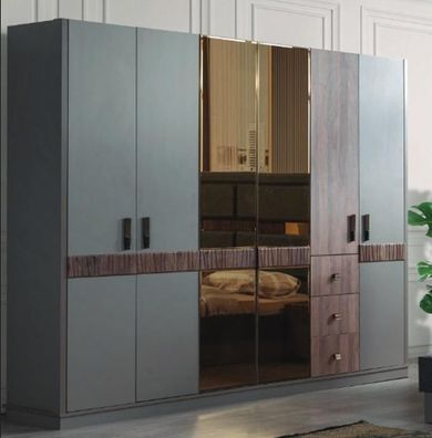 Grauer Großer Kleiderschrank Schlafzimmer Holzschränke Luxus Möbel Neu