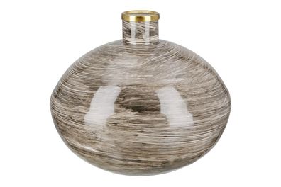 Gilde Vase bauchig "Stripes" braun, mit goldfarbenem Ring Stahl mit emaillierter