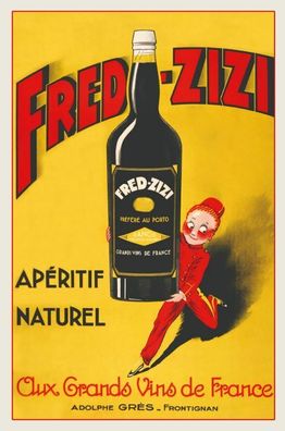 Blechschild 20x30 cm: Fred Zizi Aperitif Naturel aux grands Vins de France