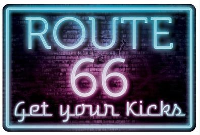 US Blechschild "Route US get your kicks Neon " 20x30 motivgeprägt neu + ovp