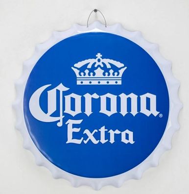 CORONA EXTRA Logo Kronkorkenschild- rund + gewölbt - 40,6 cm Durchmesser