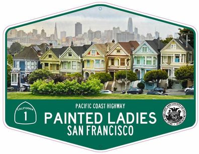 Metallschild Pacific Coast Highway San Francisco Painted Ladies 29x22 Hwy 1