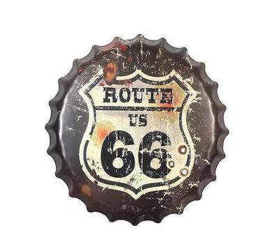 Route US 66 Logo Kronkorkenschild- rund + gewölbt - 38 cm Durchmesser (Gr. 38 cm)