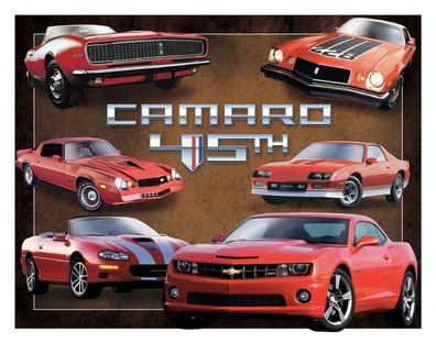 US Blechschild Chevy Camaro 45th Anniv. 30 x40 cm GM Z28 V8 Big Block Generation