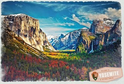 Metallbild: Welcome to Yosemite Nationalpark 45x30 Nationalpark Serie