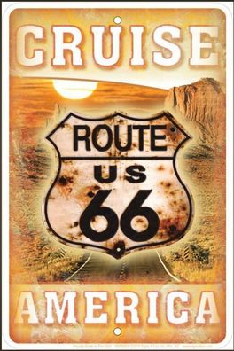 US Blechschild Cruise America - Route US 66 ca. 20x30 cm (Gr. 20x30 cm)