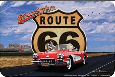 cooles US Schild Route 66 - Corvette C1 20 x 30 cm Highway Interstate Muscle