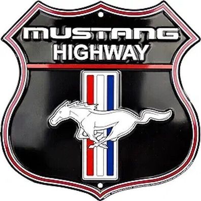 XXL US Blechschild Mustang Highway in Wappenform ca. 58 x 58 cm PONY Stang