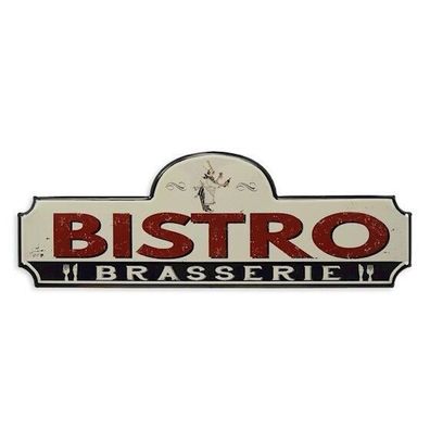 Retro Blechschild: Bistro - Brasserie - motivgeprägt 17,5 x 49,5 cm Cafe