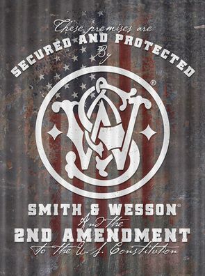 US Wellblech Schild Smith and Wesson - secured and protected ca. 60 x 40 cm