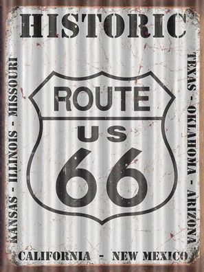 US Wellblech Schild Historic Route US 66 - get your kicks ca. 60 x 40 cm