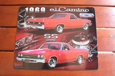 Blechschild ca 30 x 38 cm Chevrolet El Camino SS 1969 V8 Muscle Car