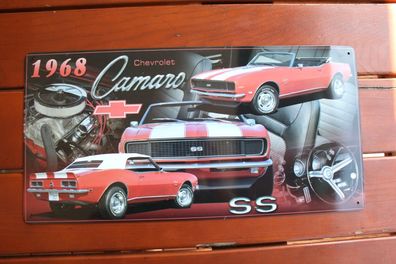 Blechschild ca 48x25 cm Chevrolet Camaro 1968 SS V8 Muscle Car Panorama