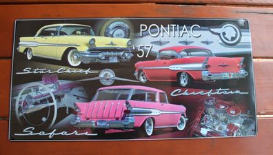 Blechschild ca 48x25 cm Pontiac 1957 StarChief Chieftain Safari - Panorama