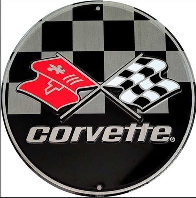 Chevrolet Corvette Racing US Schild rund - 12 inch / ca. 30 cm Durchmesser (Gr. cm)