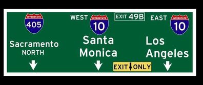 XXL US Strassenschild Los Angeles Sacramento Santa Monica 115x40cm Interstate 10