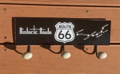 3-er Garderoben Hakenleiste "Route 66 Historic Route" Road Map black 37x10 cm