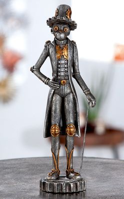 Gilde Figur "Steampunk Monkey" Kunstharz silberfarben 37261