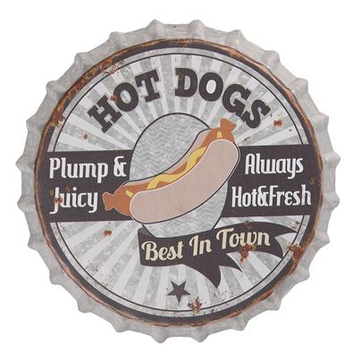 Clayre & Eef Textschild Ø 33 cm Beige Metall Rund Hot Dogs (Gr. Ø 33x5 cm)