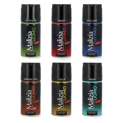 Malizia Uomo Dream-Set Deo 6x150 ml Vetyver, usk, Aqua, Gold, Urban Life, kyline