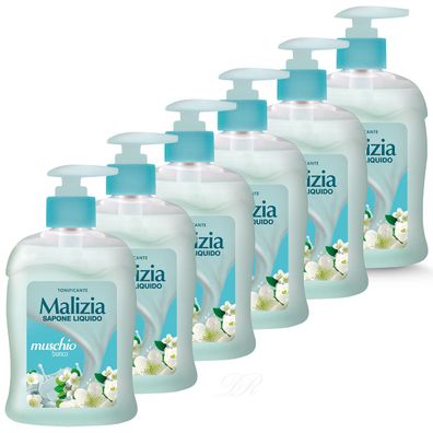 Malizia Flüssigseife Handseife Weißer Moschus - white Musk 6x 300ml Spender